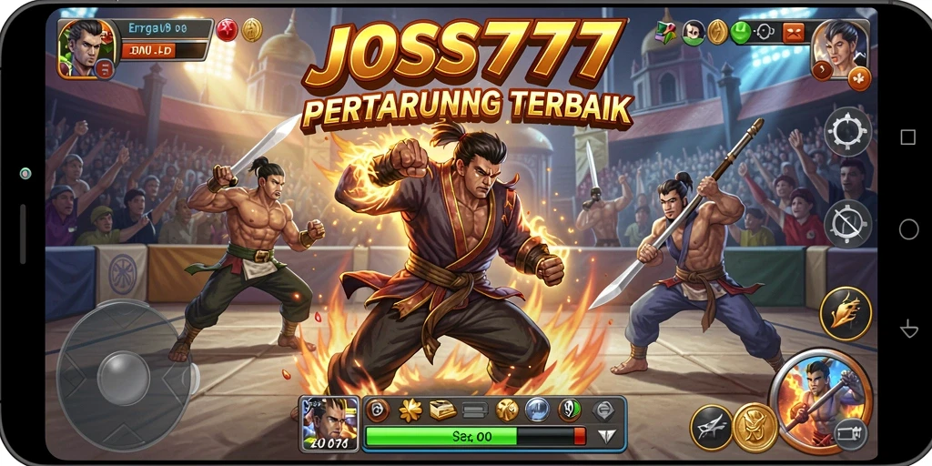 Screenshot gameplay JOSS777 yang menunjukkan pertarungan seru di arena.