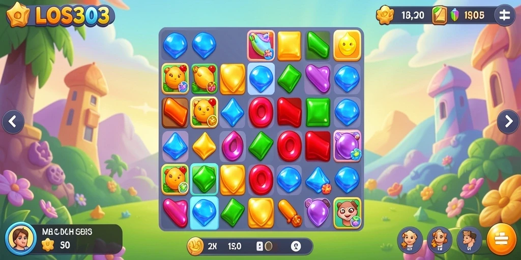 Tangkapan layar gameplay seru dari LOS303 yang menampilkan level Match-3.