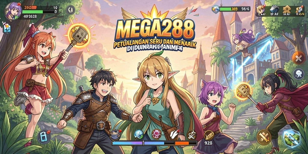 Screenshot gameplay MEGA288 yang menunjukkan karakter anime beraksi.