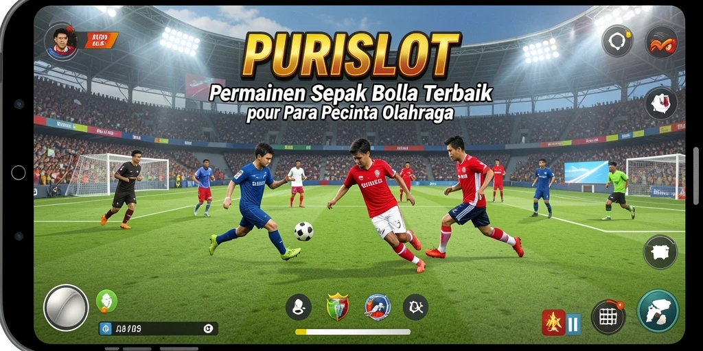 Screenshot permainan PURISLOT yang menunjukkan aksi sepak bola yang mendebarkan.